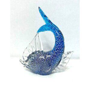 Murano Style Glass Fish Blue Controlled Bubble Vintage Goldfish Koi Sommerso